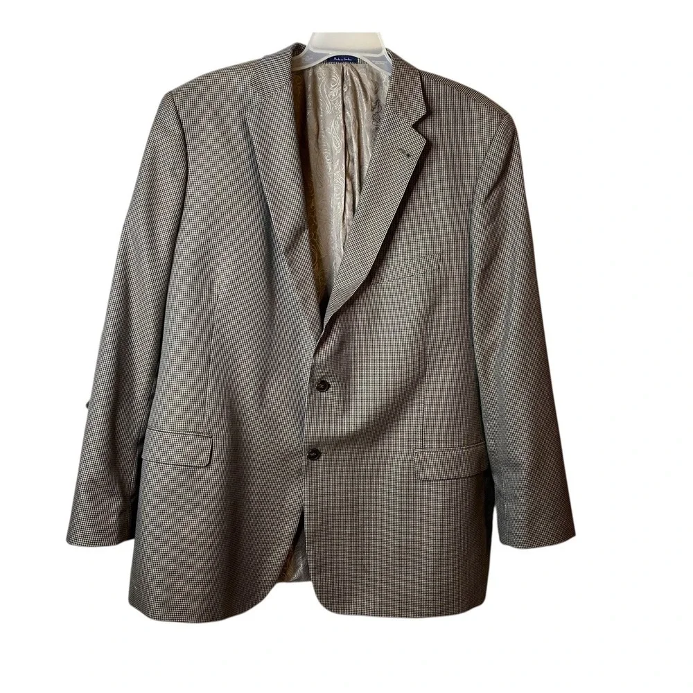 Turnbury Mens Blazer Jacket 52L Houndstooth Wool Silk Blend Paisley Lined